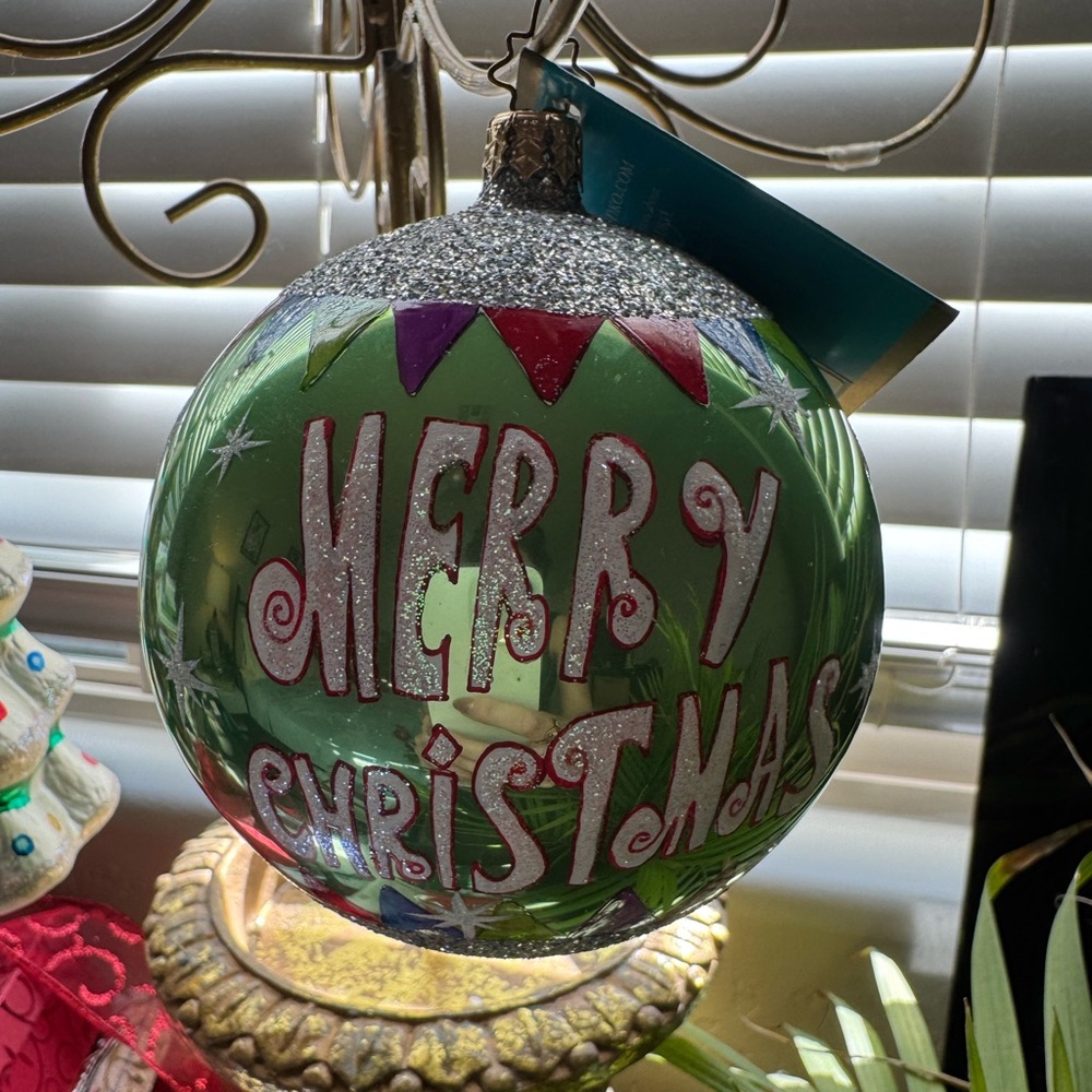 ￼ Christopher Radko Merrily Modern Christmas round ball ornament NWT